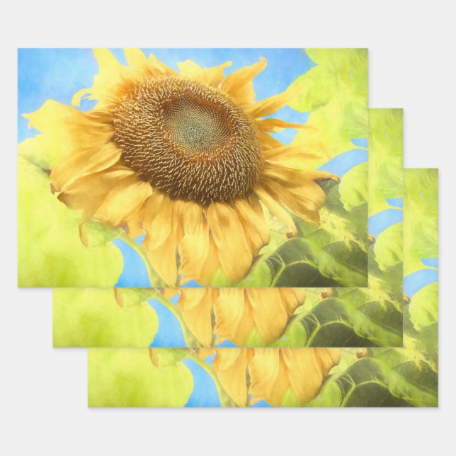 Sunflower Country Rustic Yellow Watercolor Wrapping Paper Sheet (Set)