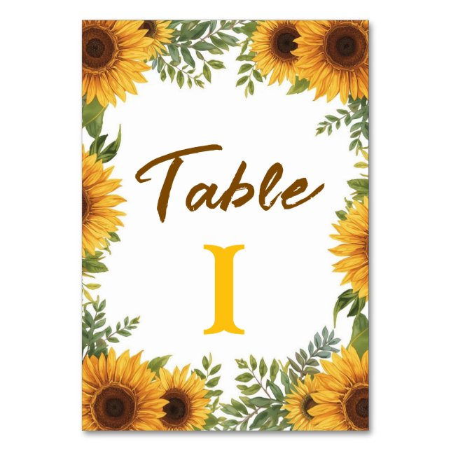 Sunflower Country Wedding Table Number  (Front)