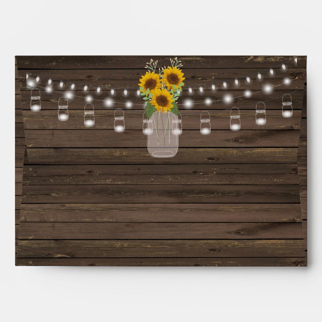 Sunflower Country Wood Mason Jar Wedding Envelopes (Back (Top Flap))