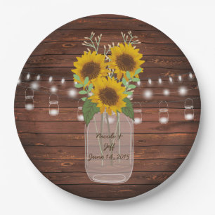 Sunflower Country Wood Mason Jar Wedding Paper Plate