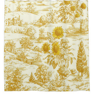 Sunflower Countryside Vintage Yellow Toile (2) Shower Curtain