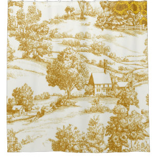 Sunflower Countryside Vintage Yellow Toile (6) Shower Curtain
