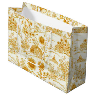 Sunflower Countryside Vintage Yellow Toile Large Gift Bag