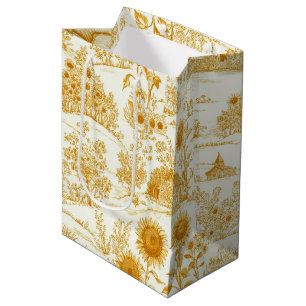 Sunflower Countryside Vintage Yellow Toile Medium Gift Bag