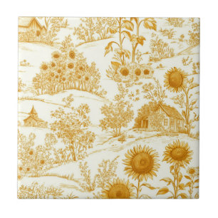 Sunflower Countryside Vintage Yellow Toile Tile