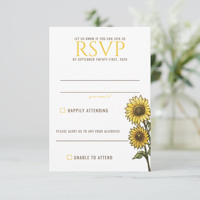Sunflower Couple RSVP Card (Standing Front)