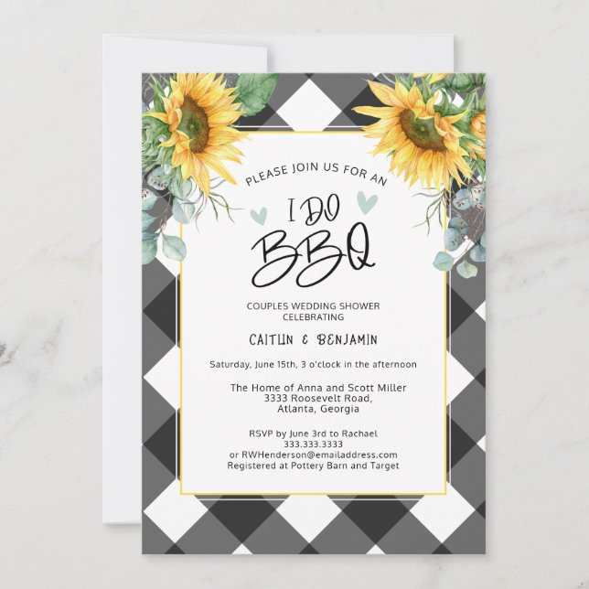 Sunflower Couples I Do BBQ Bridal Shower Invitation (Front)