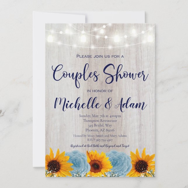 Sunflower Couples Shower Rustic Bridal Shower Invitation (Front)