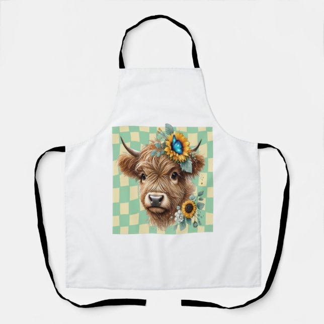 Sunflower Cow , Cute Highland Cow Apron (Front)