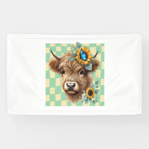 Sunflower Cow , Cute Highland Cow Banner