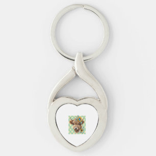 Sunflower Cow , Cute Highland Cow Key Ring