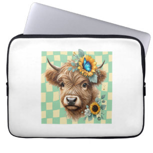 Sunflower Cow , Cute Highland Cow Laptop Sleeve