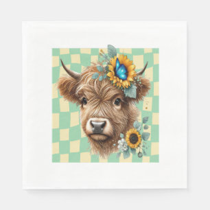 Sunflower Cow , Cute Highland Cow Napkin