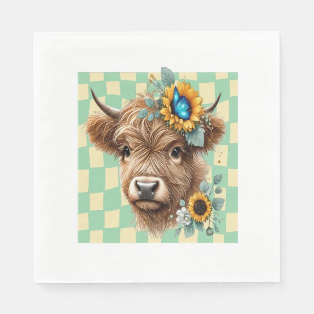 Sunflower Cow , Cute Highland Cow Napkin (Front)