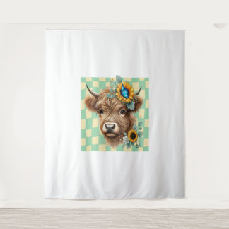 Sunflower Cow , Cute Highland Cow Tapestry