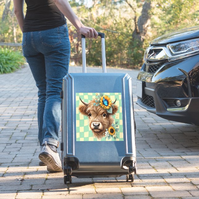 Sunflower Cow Png, Cute Highland Cow (Suitcase Insitu)