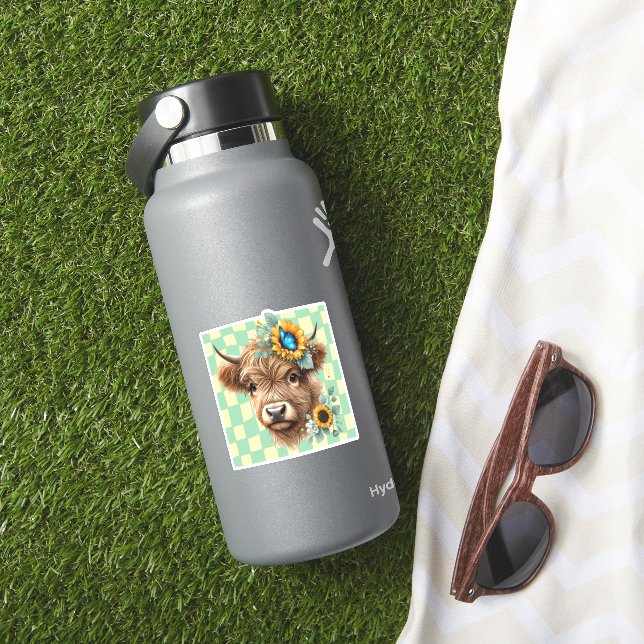 Sunflower Cow Png, Cute Highland Cow (HydroFlask Insitu)