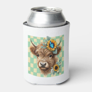 Sunflower Cow Png, Cute Highland Cow Can Cooler