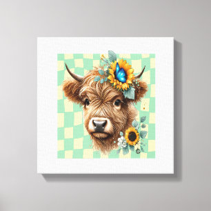 Sunflower Cow Png, Cute Highland Cow Canvas Print