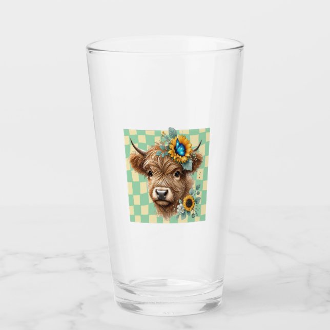 Sunflower Cow Png, Cute Highland Cow Glass (Front)