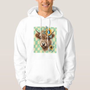 Sunflower Cow Png, Cute Highland Cow Hoodie