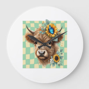 Sunflower Cow Png, Cute Highland Cow Large Clock