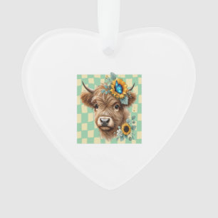 Sunflower Cow Png, Cute Highland Cow Ornament