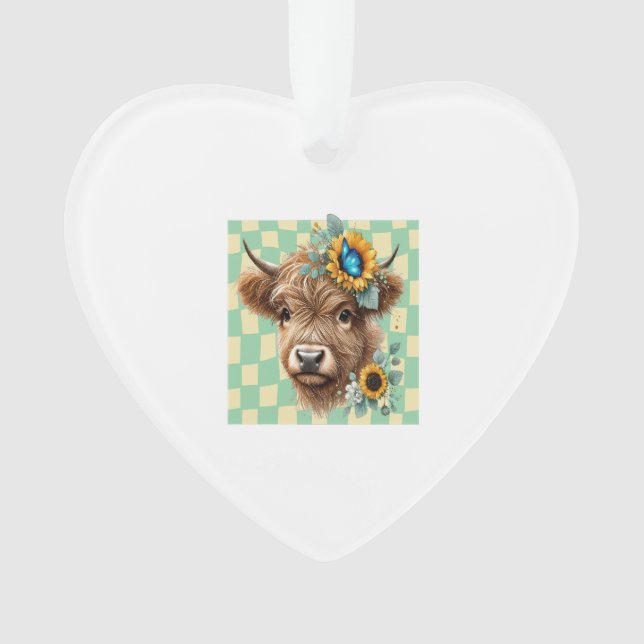 Sunflower Cow Png, Cute Highland Cow Ornament (Front)
