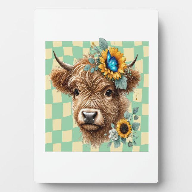 Sunflower Cow Png, Cute Highland Cow Plaque (Front)