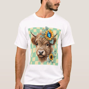 Sunflower Cow Png, Cute Highland Cow T-Shirt