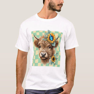 Sunflower Cow Png, Cute Highland Cow T-Shirt