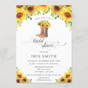 Sunflower Cowboy Boots Country Bridal Shower Invitation