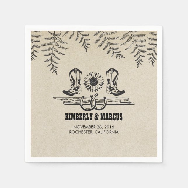 Sunflower Cowboy Boots Rustic Country Wedding Napkin (Front)