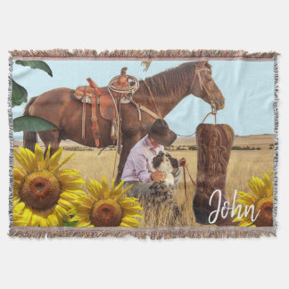 Sunflower Cowboy Horse Throw Blanket