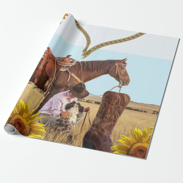 Sunflower Cowboy Matte Wrapping Paper (Unrolled)