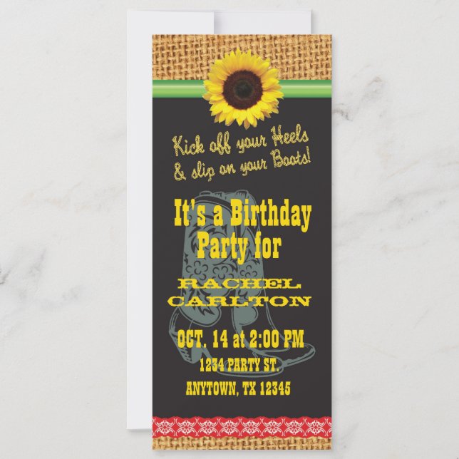 Sunflower Cowgirl Birthday Party Invitation (Front)