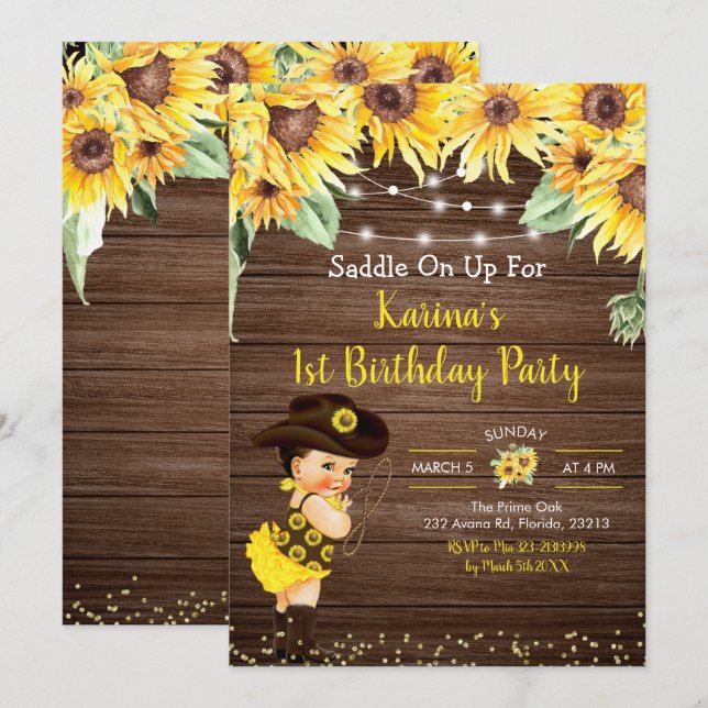 Sunflower Cowgirl rustic Baby Shower invitation (Front/Back)
