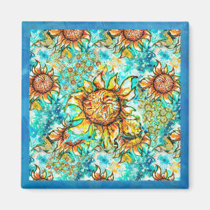 Sunflower Craze colorful summery pattern Magnet