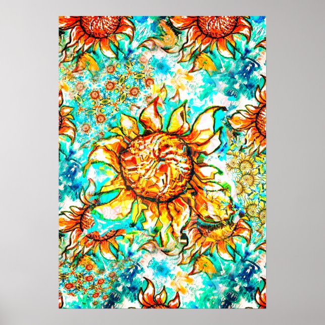 Sunflower Craze colorful summery pattern Poster (Front)