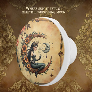 Sunflower Crescent Queen Ceramic Knob
