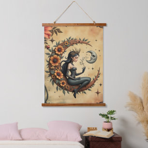 Sunflower Crescent Queen  Hanging Tapestry