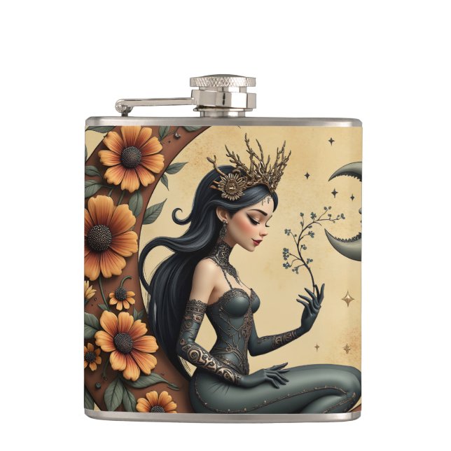 Sunflower Crescent Queen  Hip Flask (Front)