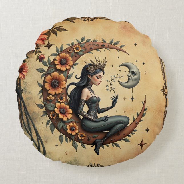 Sunflower Crescent Queen  Round Cushion (Front)