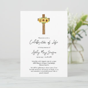 Sunflower Cross Celebration of Life Funeral Invitation