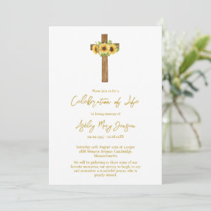 Sunflower Cross Celebration of Life Funeral Invitation