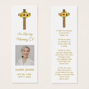 Sunflower Cross Photo Funeral Bookmark