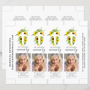 Sunflower Cross Photo Memorial Bookmark