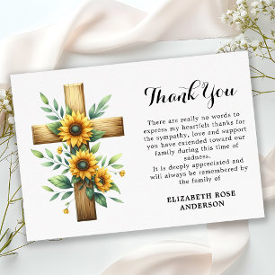 Sunflower Cross Religious Modern Memorial Funeral Thank You Card
