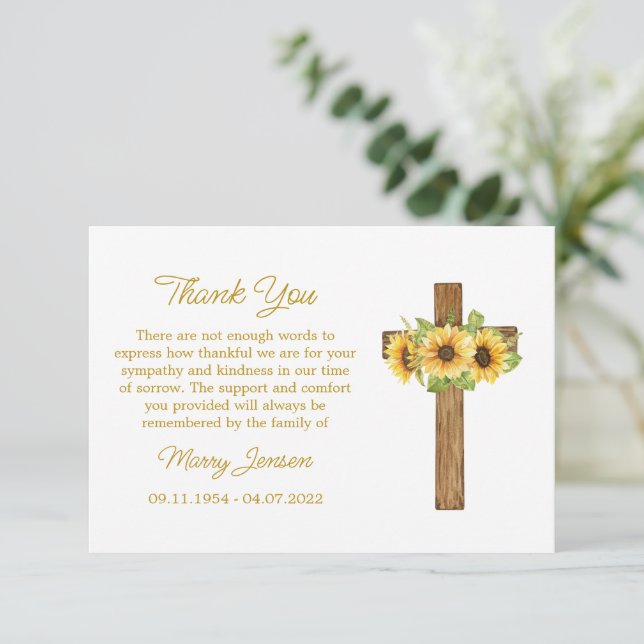 Sunflower Cross Sympathy Thank You Card (Standing Front)