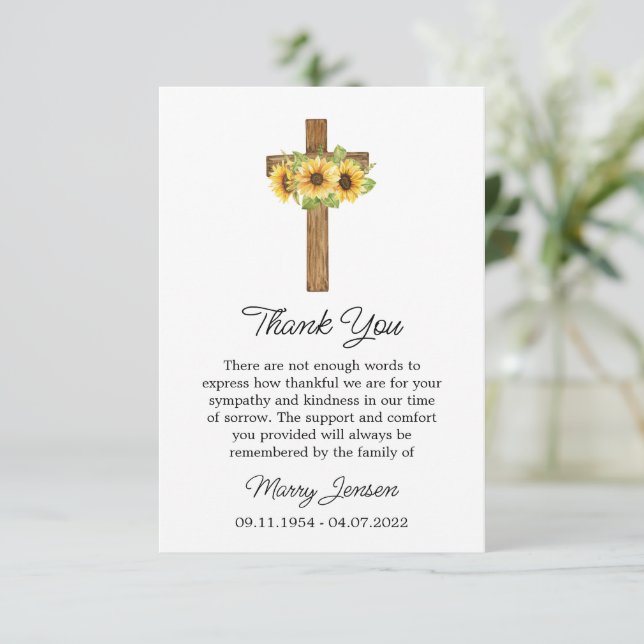 Sunflower Cross Sympathy Thank You Card (Standing Front)